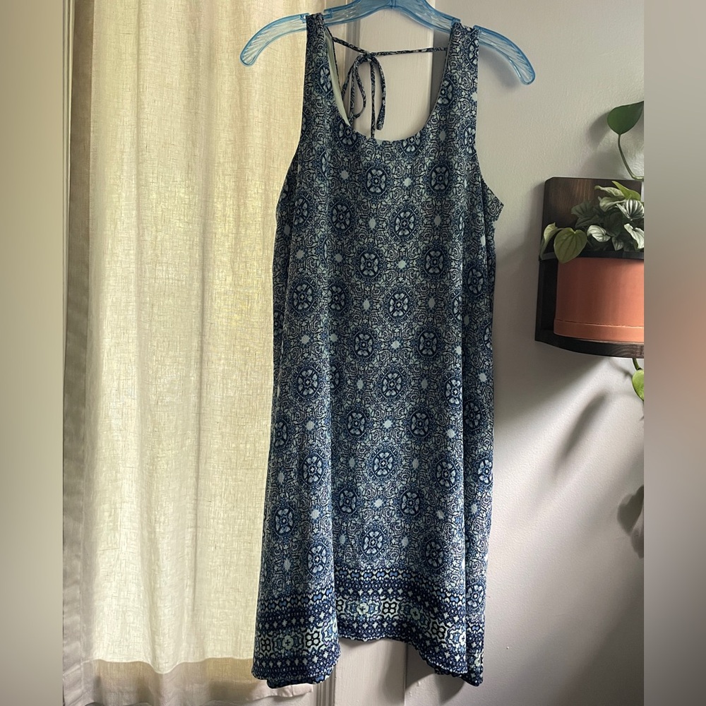 Blue Patterned Sleeveless Dress